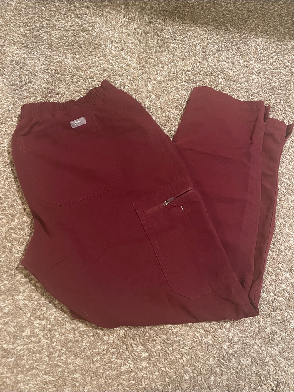 FIGS Yola Cargo Scrub Pant in Maroon